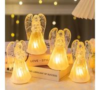 Decorazione natalizia a forma di angelo, statuetta con angelo di Natale, con luce calda, 4 pezzi, piccole figure di angeli luminosi, statuette natalizie in acrilico, a LED, per decorazione da tavolo