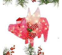 Decorazione natalizia a forma di maiale rosa 2D, statue da giardino illuminate per la casa, decorazioni per il cortile, puntale per albero di Natale, volare, decorazioni