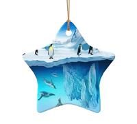 Decorazione natalizia a forma di pinguini sull'iceberg, decorazione natalizia in ceramica a forma di cuore da appendere per Natale