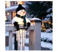 Decorazione natalizia a forma di pupazzo di neve con pupazzo di neve, 1 | Decorazione illuminata per ringhiera per portico con pupazzo di neve natalizio con ghiacciolo a cascata incandescente