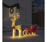 Decorazione natalizia a forma di renna e slitta, 100 LED, bianco caldo
