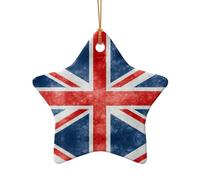 Decorazione natalizia a forma di stella, a forma di cuore, in ceramica, con stampa a bandiera dell'Unione