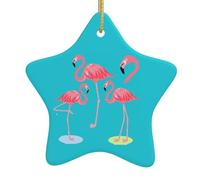 Decorazione natalizia a forma di stella in ceramica con stampa di quattro fenicotteri, facile da appendere per albero e casa