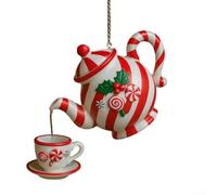 Decorazione natalizia a forma di teiera e tazza da tè con illusione che versa l'aria e dettagli festivi a bacca per decorazioni natalizie (C)