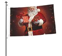 Decorazione natalizia adorabile Babbo Natale con presente, bandiera da 0,8 x 0,9 m, stampa su entrambi i lati, bandiere da giardino, bandiera da cortile per esterni, bandiere per vacanze, banner