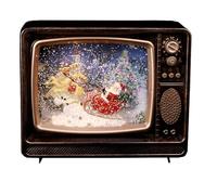 Decorazione Natalizia Babbo Natale con Slitta nella TV Vintage Effetto Neve Brillante e Musica Scena Natalizia Funziona con USB o Batterie