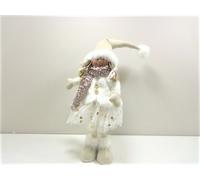 Decorazione Natalizia Bambola elfo in piedi di tessuto colore Bianco e Beige