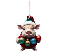 Decorazione natalizia, ciondolo a forma di maiale, decorazione per albero di Natale, divertente ciondolo in acrilico 2D, regalo per gli amanti dei maiali, decorazione natalizia, h, Taglia unica