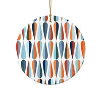 Decorazione natalizia circolare moderna di metà secolo con stampa retrò, decorazioni natalizie in ceramica per albero, ornamento per le vacanze, idea regalo unica