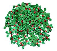 Decorazione natalizia con bacche di agrifoglio, 100 mini paillettes a foglia di frutti di bosco, in tessuto, per biglietti di Natale, etichette regalo, tavolo, decorazioni fai da te. (3,5 cm)