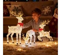 Decorazione Natalizia Con Cervo Illuminato Da 3 Pezzi, Set Per Famiglia Renne Illuminate, Statua Renna Luminosa A LED Per Giardino Esterno, Prato, Percorso, Cortile, Portico, Esposizione Natalizia