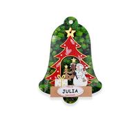 Decorazione natalizia con nome a forma di albero di Natale, con messaggio di buon Natale, pupazzo di neve e regali (pupazzo di neve, Julia)