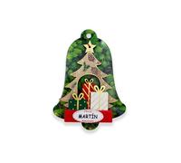 Decorazione natalizia con nomi, a forma di albero di Natale, con messaggio di buon Natale, Babbo Natale, pupazzo di neve e regali (regali, martigino)