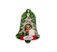 Decorazione natalizia con nomi, a forma di albero di Natale, con messaggio di buon Natale, Babbo Natale, pupazzo di neve e regali (regali, Carlota)