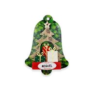 Decorazione natalizia con nomi, a forma di albero di Natale, con messaggio di buon Natale, Babbo Natale, pupazzo di neve e regali (regali, Michele)
