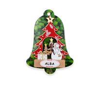 Decorazione natalizia con nomi, a forma di albero di Natale, con messaggio di buon Natale, Babbo Natale, pupazzo di neve e regali (pupazzo di neve, alba)