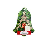 Decorazione natalizia con nomi, a forma di albero di Natale, con messaggio di buon Natale, Babbo Natale, pupazzo di neve e regali (regali, Carla)