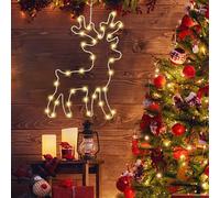 Decorazione Natalizia con Renna Illuminata, 34 Luci LED Bianche Calde per Finestre, Lucine per Finestre con Renne con Telecomando - 8 Modalità - per Natale, Capodanno e Compleanni