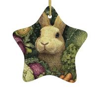 Decorazione natalizia Coniglio tra le verdure Albero di Natale Ornamento da appendere Regali Stella vintage Ciondolo in ceramica 3,12 pollici Decorazione da appendere per albero di Natale Festa Cam