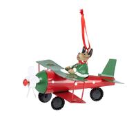 Decorazione natalizia da appendere a forma di aereo con renna, rosso e verde