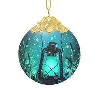 Decorazione natalizia da appendere con lucciole e lanterne, ciondolo rotondo in vetro per albero di Natale, decorazione per la casa