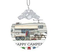 Decorazione natalizia da appendere con stampa a forma di camper felice, ciondolo rotondo in vetro per albero di Natale, decorazione per la casa