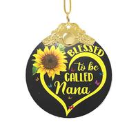 Decorazione natalizia da appendere con stampa di girasole e scritta "Blessed To Be Called Nana", ciondolo rotondo in vetro per albero di Natale, decorazione per la casa
