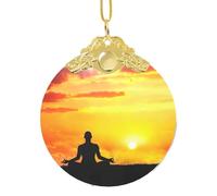 Decorazione natalizia da appendere con stampa meditazione yoga, ciondolo rotondo in vetro per albero di Natale, decorazione per la casa