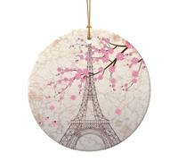 Decorazione natalizia da appendere in ceramica con stampa a tema Torre Eiffel di Parigi, per celebrare la famiglia, regalo per familiari e amici