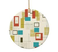 Decorazione natalizia da appendere in ceramica con stampa moderna di metà secolo, per celebrare la famiglia questo ornamento di Natale, regalo per familiari e amici