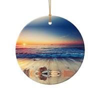 Decorazione natalizia da appendere in ceramica con stampa tramonto sulla riva della spiaggia, per celebrare la famiglia questo ornamento di Natale, regalo per la famiglia e gli amici