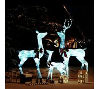 Decorazione Natalizia Famiglia di Renne Bianco Argento 201 LED