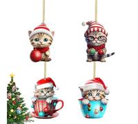 Decorazione Natalizia Gatto - Acrilico 8cm | Ciondolo Da Appendere Per Albero: Gatto Adorabile | Addobbo Festivo Leggero Per Albero Di Natale, Casa, Festa E Allestimento Stagionale
