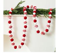 Decorazione Natalizia Ghirlanda Palline in Feltro 180cm Rosso Bianco per Albero