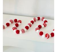 Decorazione Natalizia Ghirlanda Palline in Feltro 180cm Rosso Bianco per Albero