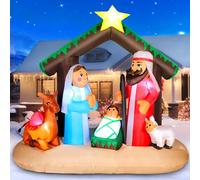 Decorazione natalizia gonfiabile alta 180 cm/6 piedi, presepe con tetto di paglia verde e 3 personaggi, luci LED integrate, decorazione natalizia religiosa per chiese/giardini, impermeabile IP44