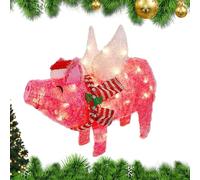 Decorazione natalizia illuminata a forma di maiale | Statua da giardino a forma di maiale rosa, decorazione per la casa, decorazioni da cortile illuminate, puntale per albero di Natale, volante 3D con