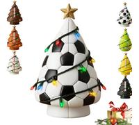 Decorazione Natalizia Illuminata A Forma di Pallone da Calcio, Mini Albero A Tema Sportivo con Luci Che Cambiano Colore E Stella sulla Cima, Ornamenti Decorativi da Appendere A Forma di Pallone D