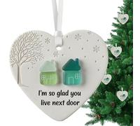 Decorazione natalizia in ceramica a forma di cuore con scritta "I'm So Glads You Live Next Door", da appendere all'albero di Natale, in marino, decorazione 'amicizia per gli amici