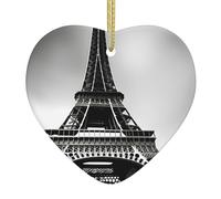 Decorazione natalizia in ceramica a forma di cuore con stampa a forma di Parigi nera con torre Eiffel, decorazione per la casa
