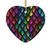 Decorazione natalizia in ceramica a forma di cuore con stampa a squame di drago, decorazione a tema amore per albero di
