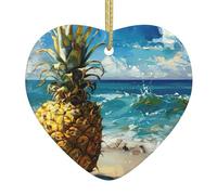 Decorazione natalizia in ceramica a forma di cuore con stampa di ananas vicino al mare, decorazione per la casa dell'albero di Natale