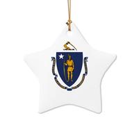 Decorazione natalizia in ceramica con bandiera del Massachusetts, per la casa, i regali, l'albero di Natale della fattoria Haning