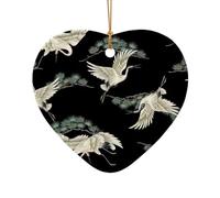 Decorazione natalizia in ceramica con stampa di gru e pino, per albero di Natale, da appendere, idea regalo per la casa e le vacanze