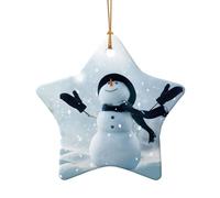 Decorazione natalizia in ceramica con stampa di pupazzo di neve felice, decorazione natalizia a forma di cuore a forma di stella