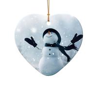 Decorazione natalizia in ceramica con stampa di pupazzo di neve felice, decorazione natalizia a forma di cuore a forma di stella