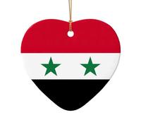 Decorazione natalizia in ceramica con stella o cuore, decorazione da appendere all'albero di Natale, decorazione per la casa, bandiera della Repubblica araba siriana