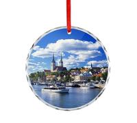 Decorazione natalizia in cristallo da appendere alla città vecchia europea e al porto marittimo dell'Estonia, da appendere, per albero di Natale, regali per feste