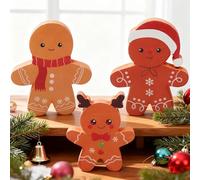 Decorazione natalizia in legno, 3 pezzi di pan di zenzero, decorazione natalizia, mini uomo di pan di zenzero, decorazione da tavolo per Natale, decorazione della stanza, decorazione natalizia