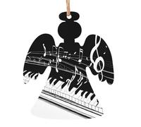 Decorazione natalizia in legno con stampa a forma di nota musicale bianca e nera, realizzata a mano, decorazione da appendere su entrambi i lati, per regali per la casa dell'albero. 2